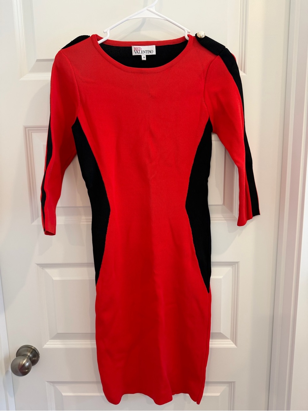 RED Valentino Red and Black Panel Midi Dress